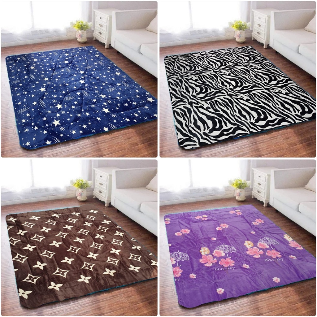 Karpet Selimut Bulu Motif Premium Tebal UK 200 X 200 Anti Slip + Tas Cantik