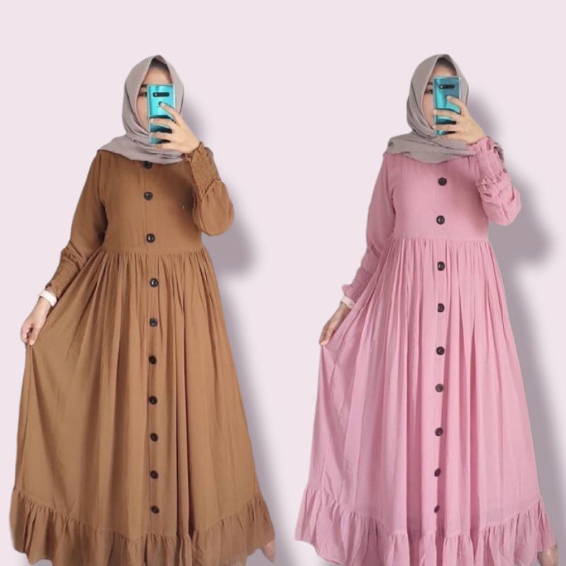 MARIA COLLECTION Plain Maxi Dress - Gamis Muslim Remaja Dewasa Style Casual Bahan Jersey Lemonskin All Size-1