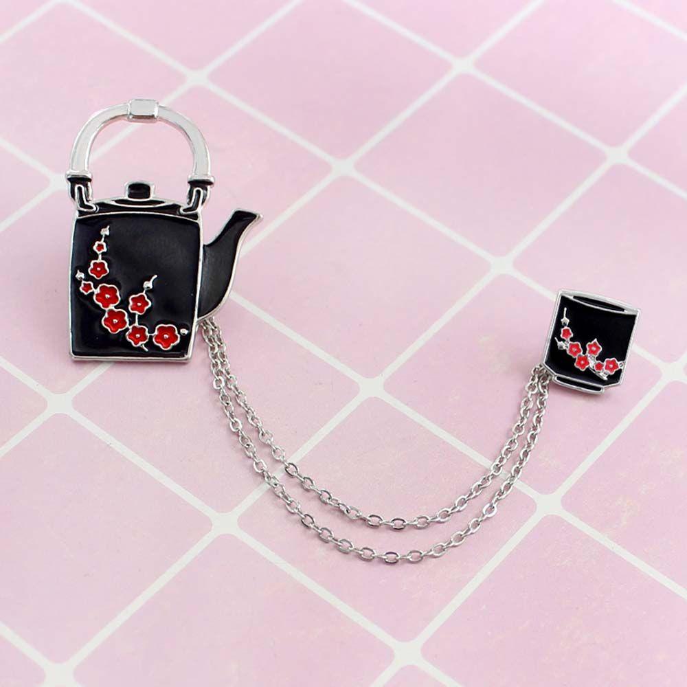 [Elegan] Teko Cangkir Bros Lucu Fashion Perhiasan Aksesoris Perjalanan Peringatan Hitam Plum Lencana Pin Kerah Pin Enamel Pin