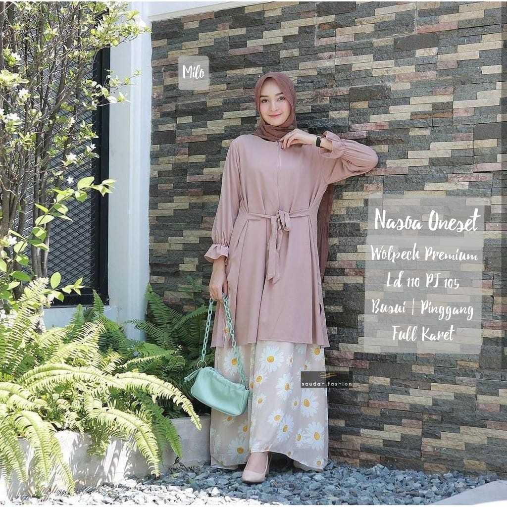 NASOA SET ROK DAN TUNIK BAHAN WOLFIS / ONESET ROK TERBARU / SETELAN BAJU WANITA (1KG  5PCS) ONE SET