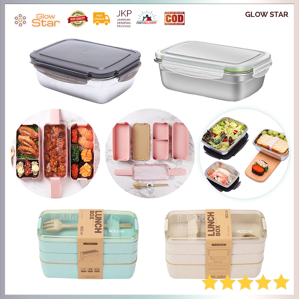 Kotak Makan Rantang 3 Layer Bento Box 900ml with Spoon &amp; Fork Plastik Plastic Stainless Steel Lunch Box  Hijau Hitam Susun 3