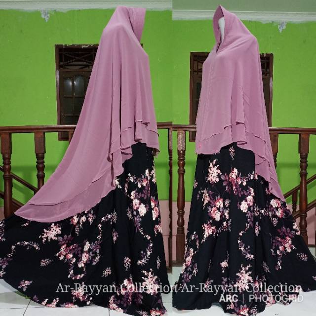 (LD 120) SET GAMIS JUMBO XXL FIT XXXL JEHAN BLACK 2 SET KHIMAR SYARI INSTAN CERUTI