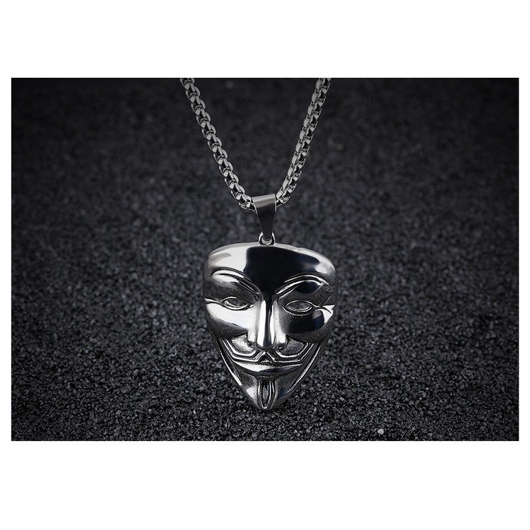 V-Vendetta Retro Pendant Men's Mask Long Accessories Stainless Steel Necklace