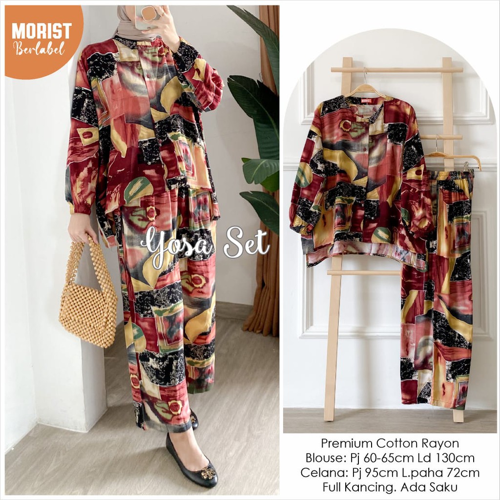 Yosa Oversize Top Blouse Set Pants Premium Cotton Rayon