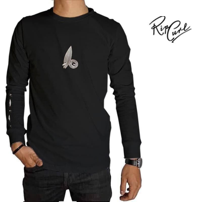 KAOS RIPCURL HITAM LOGO BORDIR SILVER KAOS LENGAN PANJANG RIPCURL HITAM