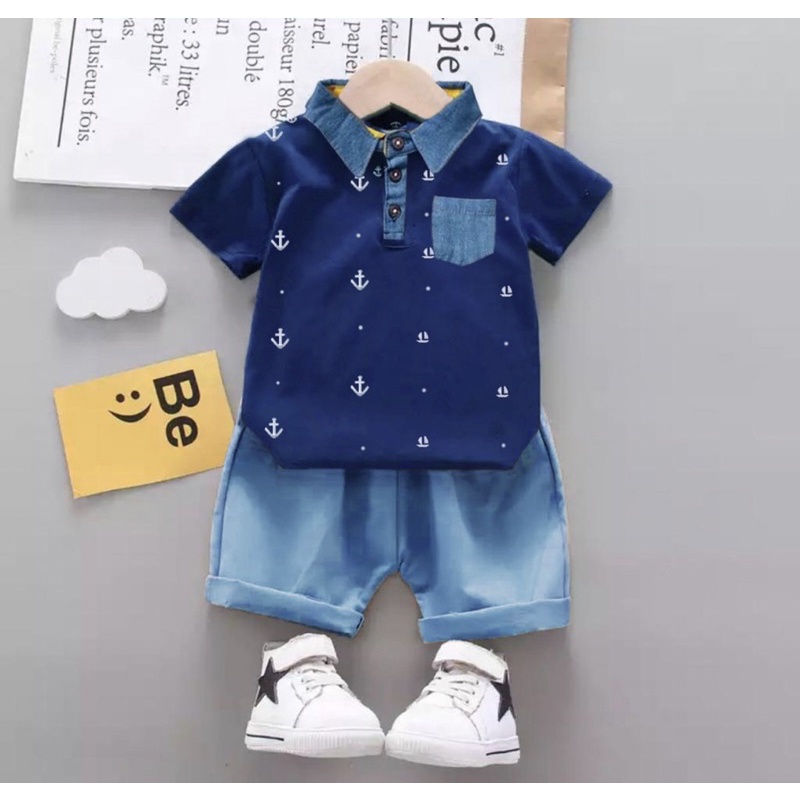 SETELAN ANAK BAJU DAN CELANA ANAK LAKI LAKI DAN PEREMPUAN JANGKAR CELANA DENIM 1-5 TAHUN