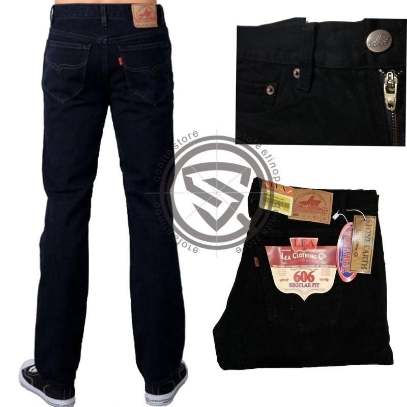 celana jeans lea standar / reguler hitam pekat / denim non selvedge / reguler pant