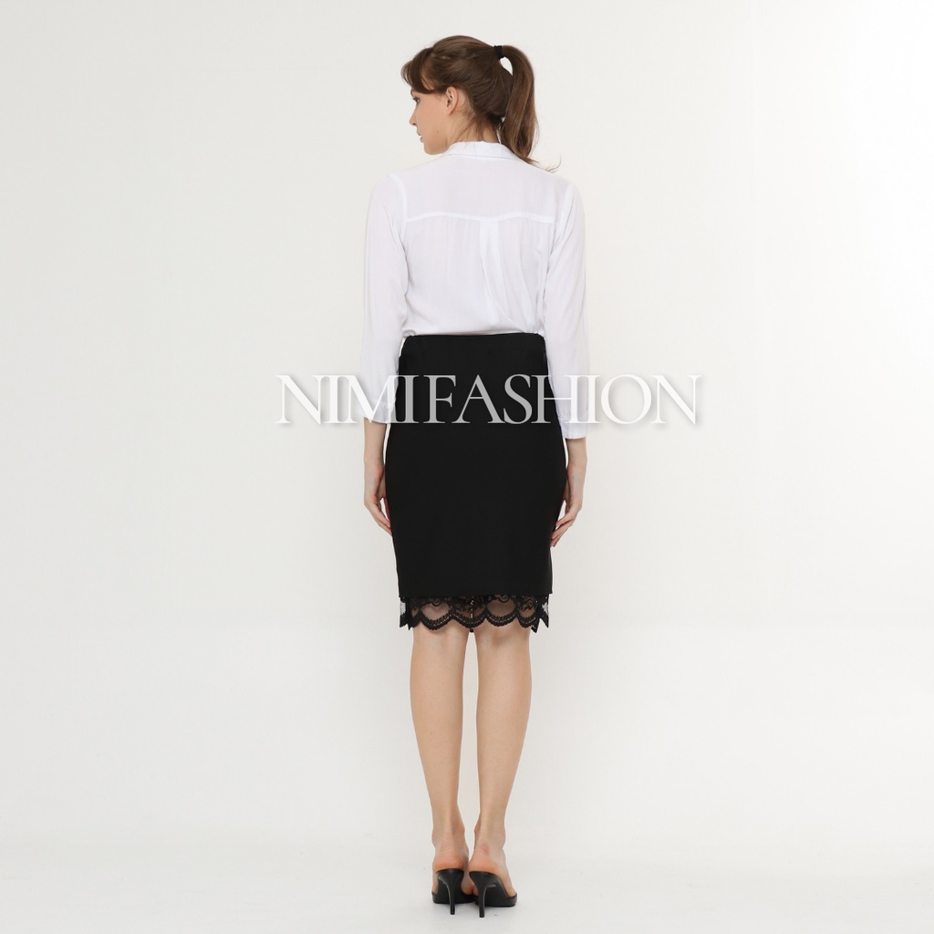 Nimi Rok Span Pendek Scuba Kombinasi Brukat / Korea Mini Skirt / Midi Skirt