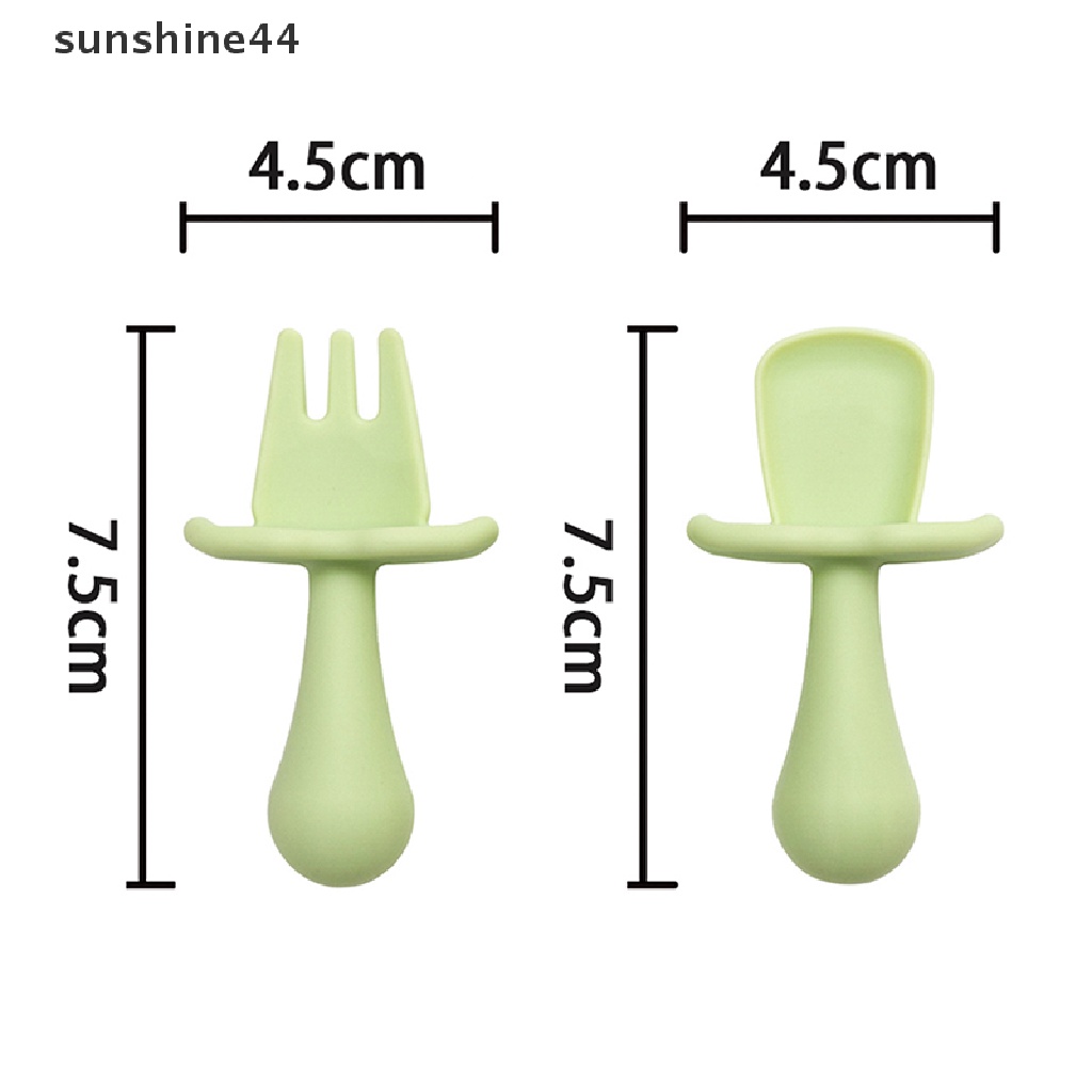 Sunshine 2pcs / Set Sendok + Garpu Bahan Silikon Untuk Anak Belajar Makan