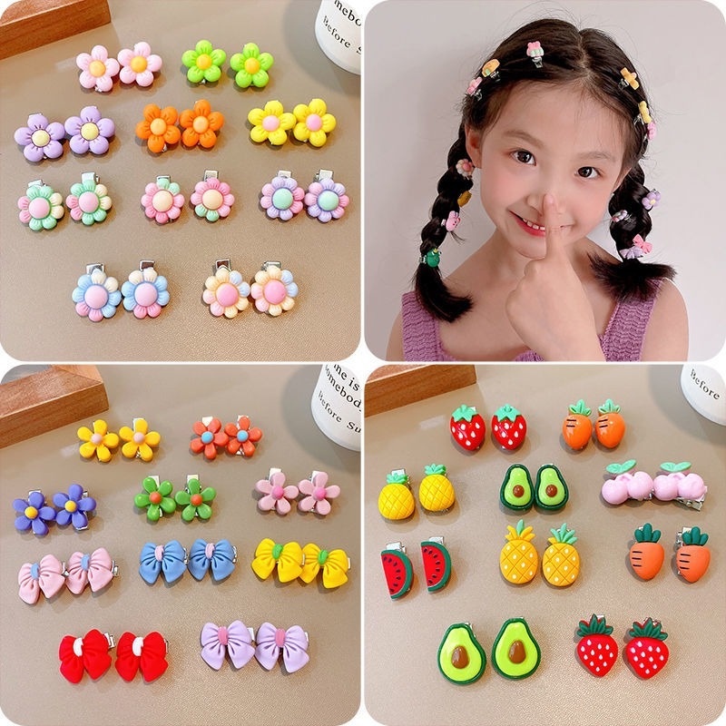 10pcs / set Jepit Rambut Mini Motif Kartun Gaya Korea Untuk Anak Perempuan