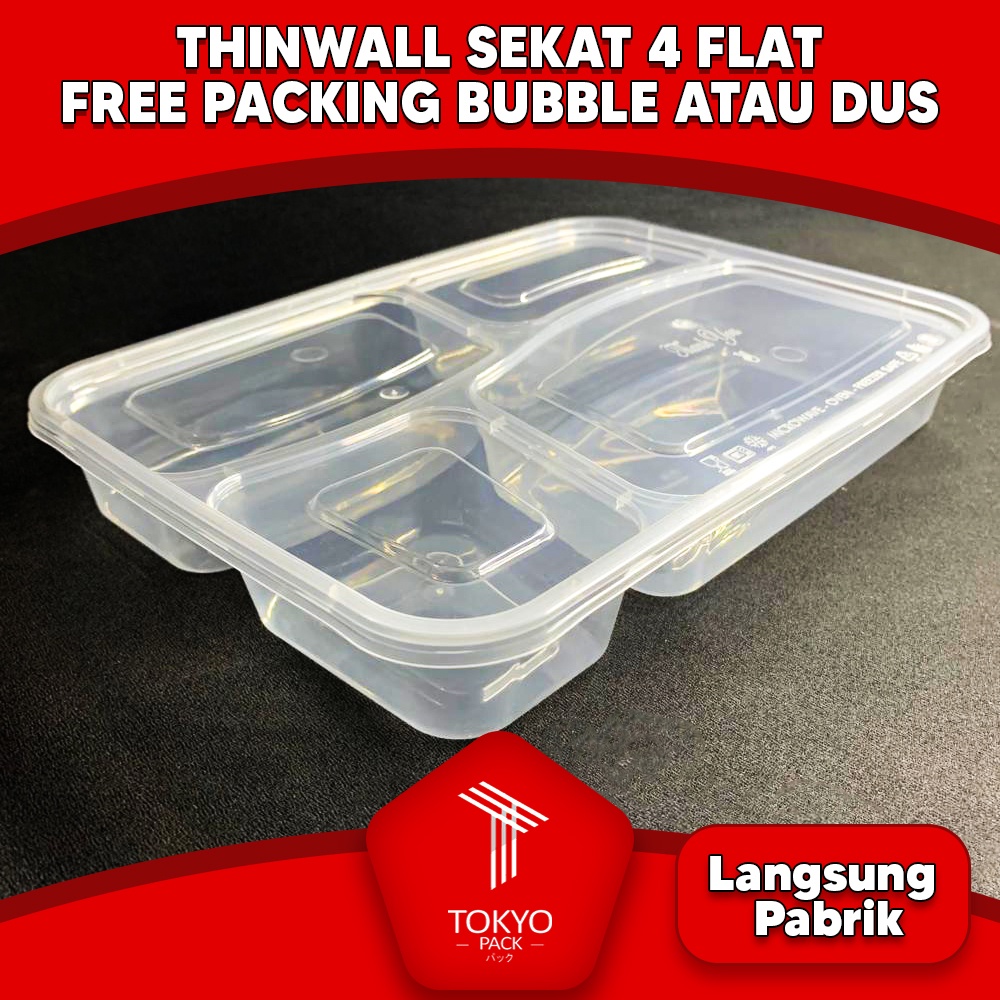 THINWALL BENTO 4 SEKAT FLAT - FOOD CONTAINER BENTO +TUTUP ISI 25 SET MURAH