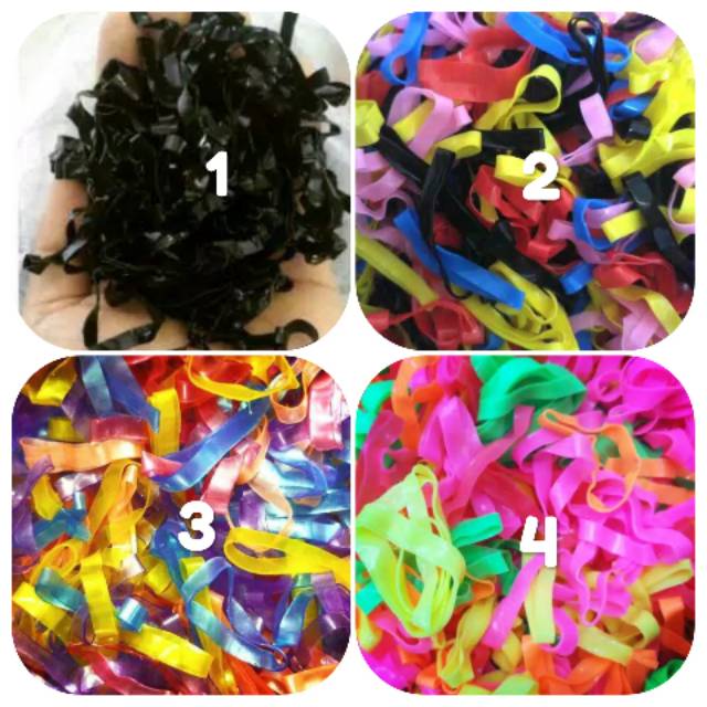 KARET RAMBUT KARET JEPANG LEBAR kiloan ONS Hitam Warna Warni Ikat Rambut