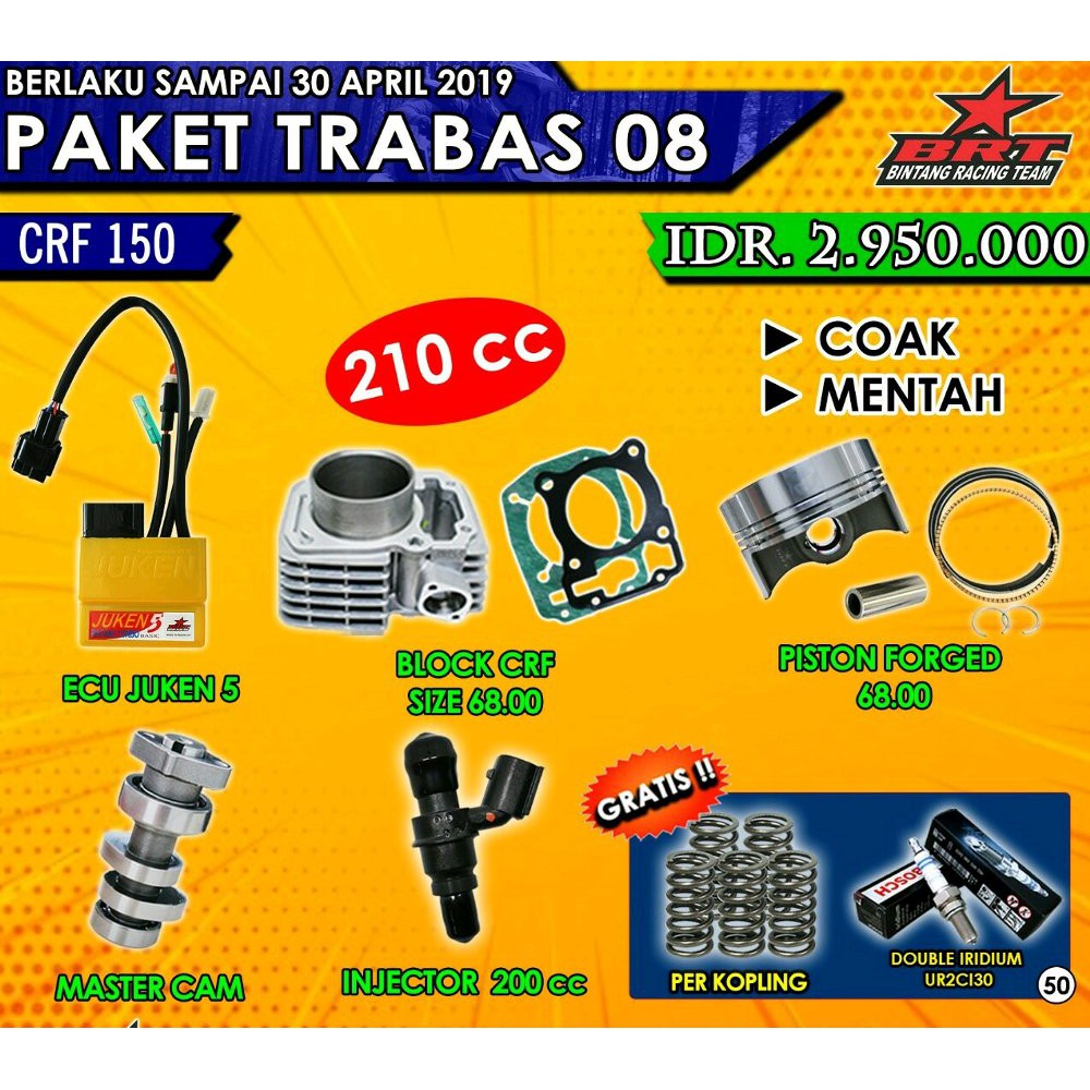 Paket CRF 150 ECU Juken 5 - Blok Piston 68mm - Noken As - bac 29