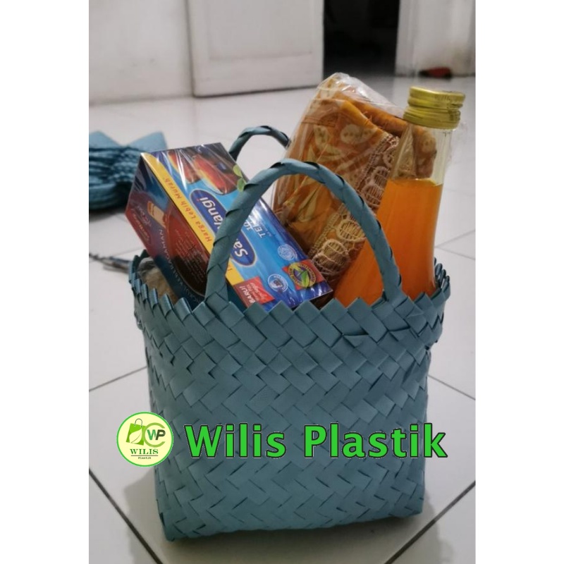 Tas Anyaman Plastik Murah Polos Mini Keranjang Belanja untuk Bingkisan Hampers Souvenir Parcel Pernikahan Ulang Tahun