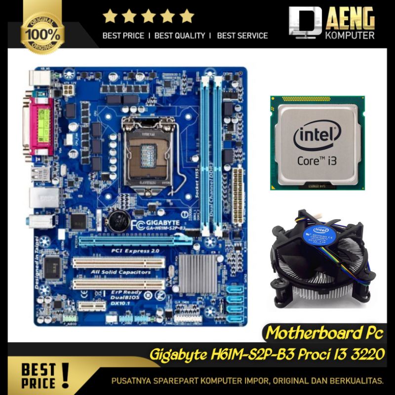 Motherboard Mainboard Mobo Pc Merk Gigabyte H61 paket Prosesor Intel Core i3 3220 3.30 GHz Lengkap H