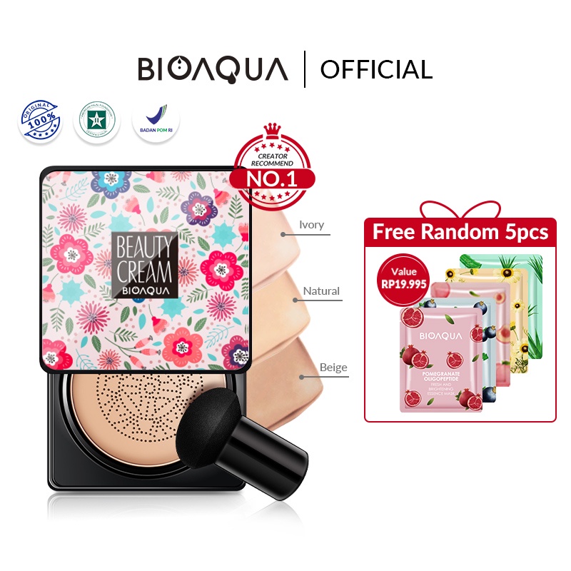 BioAqua Bio Aqua BB Cushion Whitening Beauty Cream Waterproof Bedak Cushion 20g Makeup tahan hingga 12 jam Menutupi Pori-pori