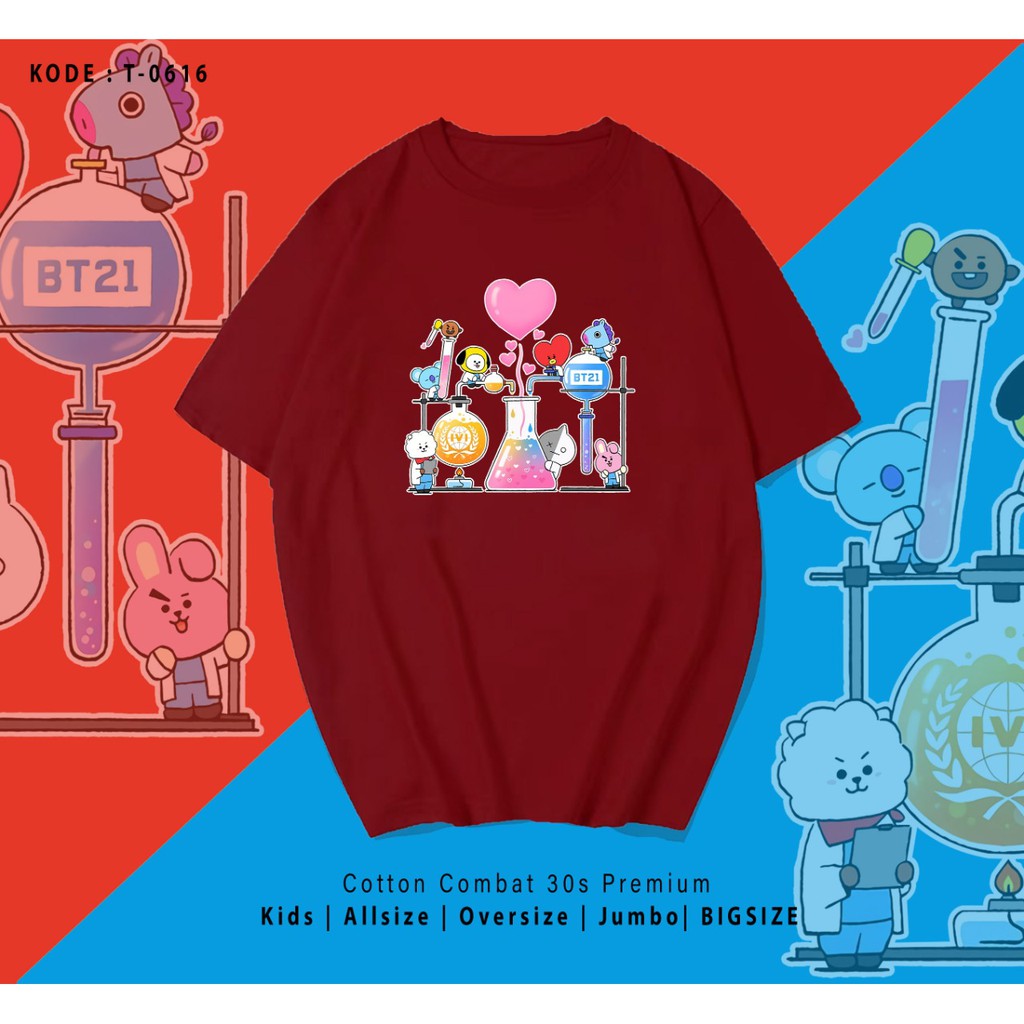 KAOS UNISEX PRIA DAN WANITA / BT21 LAB / ARMY / BTS / TERMURAH / BAHAN KATUN 30S