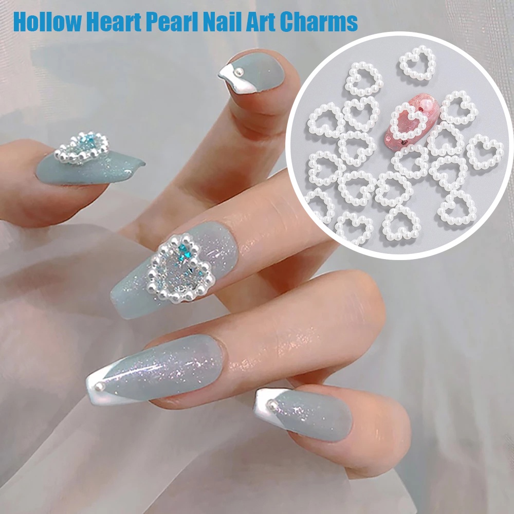 10pcs / Set Charms / Charms / Berlian Imitasi Bentuk Hati Hollow Untuk Dekorasi Nail Art 3D DIY