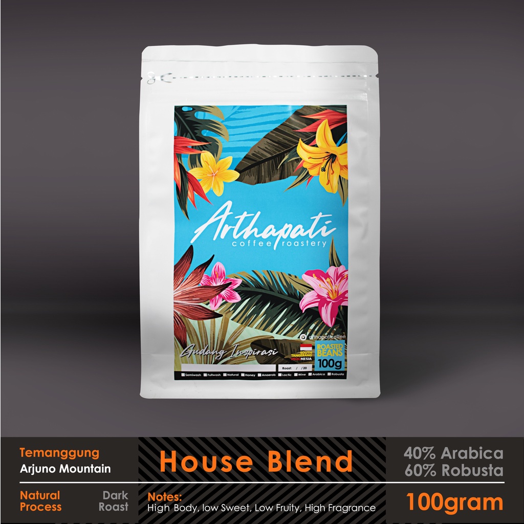 

Biji Kopi House Blend 40% Arabica 60% Robusta Arthapati Roasted Beans Coffee 100 gram