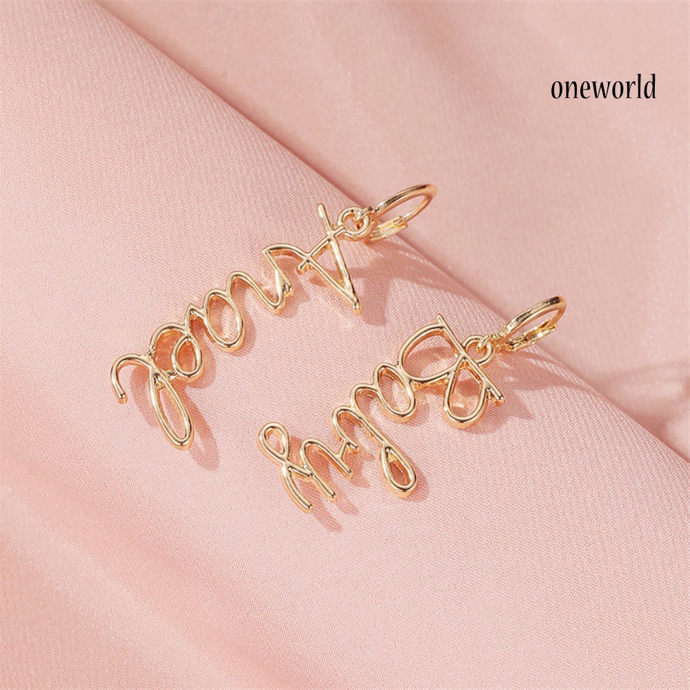 OW# Fashion Women Asymmetric Letter Angel Baby Fuck You Dangle Earrings Jewelry