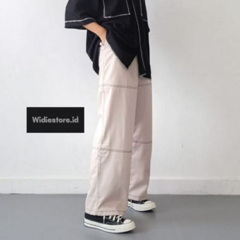 Celana Kulot Hudson Pants List Premium Bahan Drill | Celana Korea Stradivarius Amber Pants Unisex Cowok Cewek