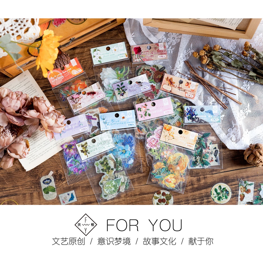 

30 PCS PET Flowers Story Aesthetic Deco Stickers