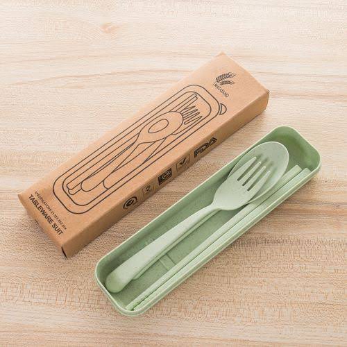 Sendok Set Jerami Alat Makan Souvenir Korean Sumpit Travel Gandum Unik Kado Lunch Box Kotak Makan-Hijau