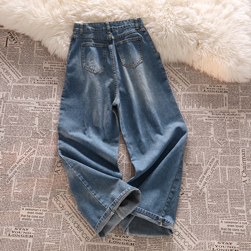 Biru retro Korean Highwaist Kulot Celana Jeans Wanita