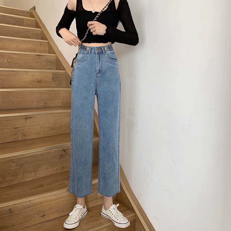 korean celana jeans wanit//straight leg jeans wanita//tcelana jeans high wais kekinian