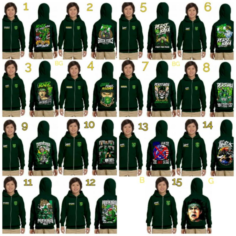 JAKET ANAK PERSEBAYA BONEK KIDS TK s/d KELAS 3 SD HOODIE HIJAU TERBARU 2022