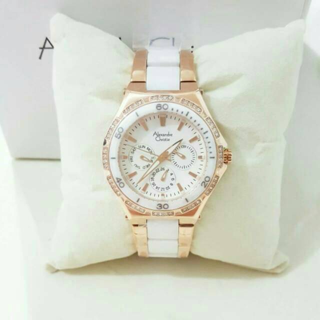 JAM TANGAN ALEXANDRE CHRISTIE AC2294 KERAMIK PUTIH ROSEGOLD ORIGINAL GARANSI RESMI