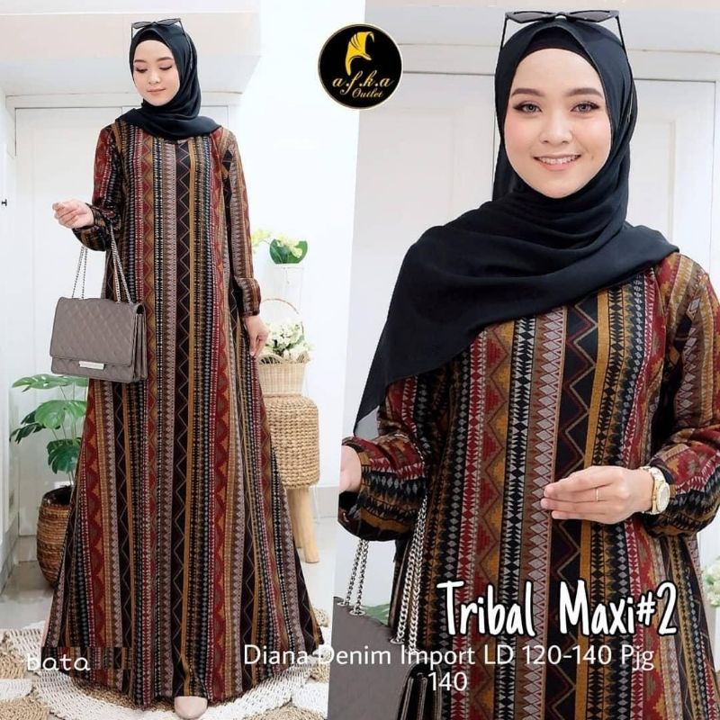 Tribal Maxi dress wanita muslim Diana Denim import fit to XL-XXXXL High quality