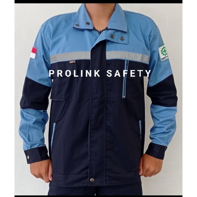 PREMIUM SERAGAM SAFETY NAVY BIRU MUDA SEMIJAKET