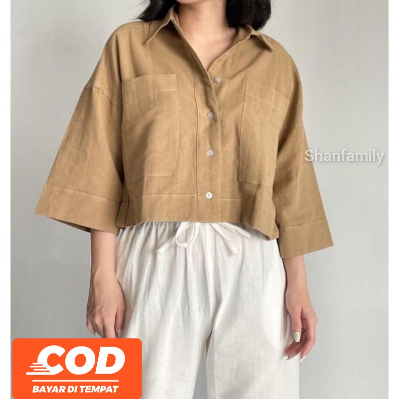 Kemeja crop murah linen | Kemeja croptop wanita terbaru