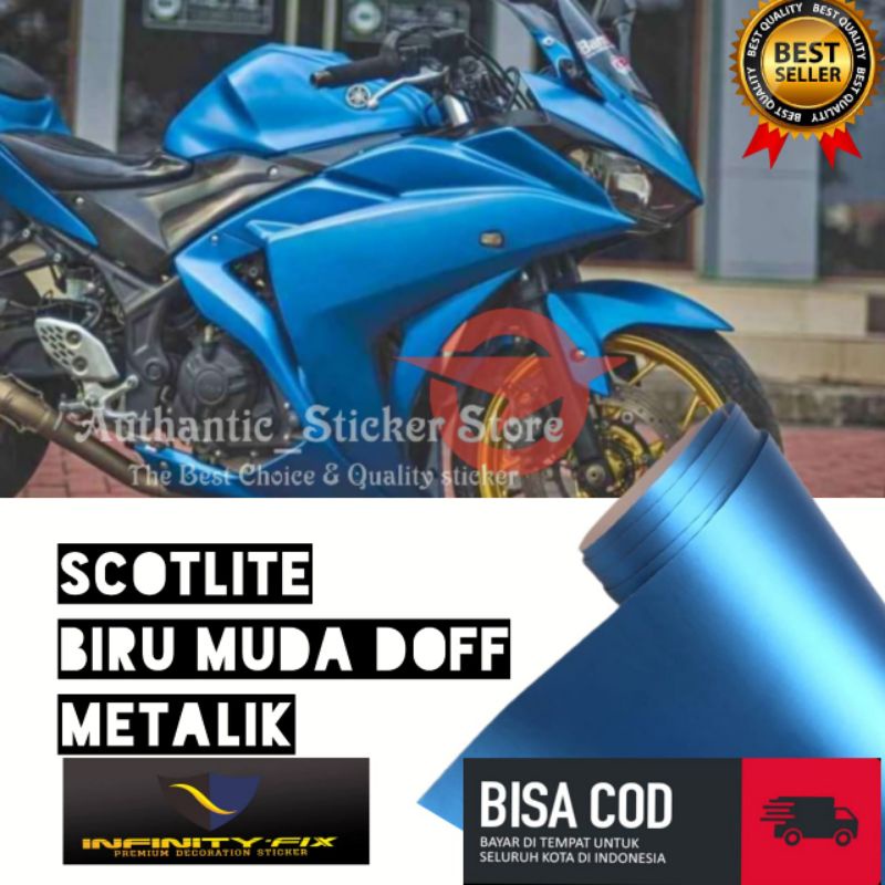 Stiker skotlet metalik krom biru muda doff sticker scotlite motor metalic chrom doff merk infinity