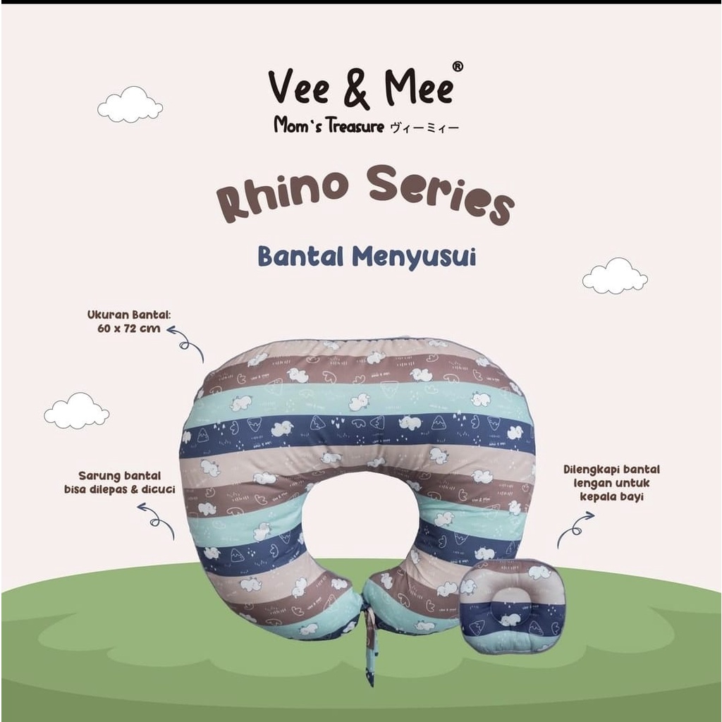 Vee &amp; Mee Nursing Pillow Bantal Menyusui Anti Bakteri + Free Bantal Lengan Rhino Series  - VMB 2010