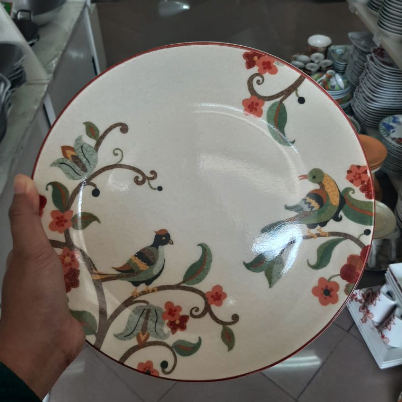 BIRDY DINNER PLATE PIRING KERAMIK SANGO MOTIF BURUNG BUNGA HIAS DEKOR DINDING SAJI LAUK CANTIK