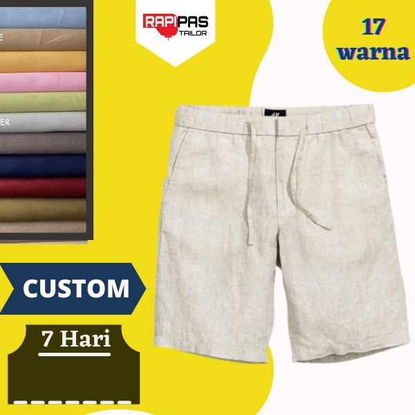 Custom Celana Pendek Pria Bahan Kain Linen