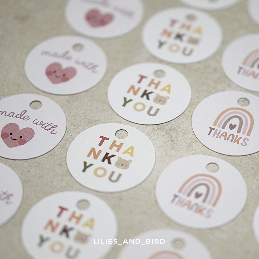 

Min. 15 pcs Round tag | made with love | thank you