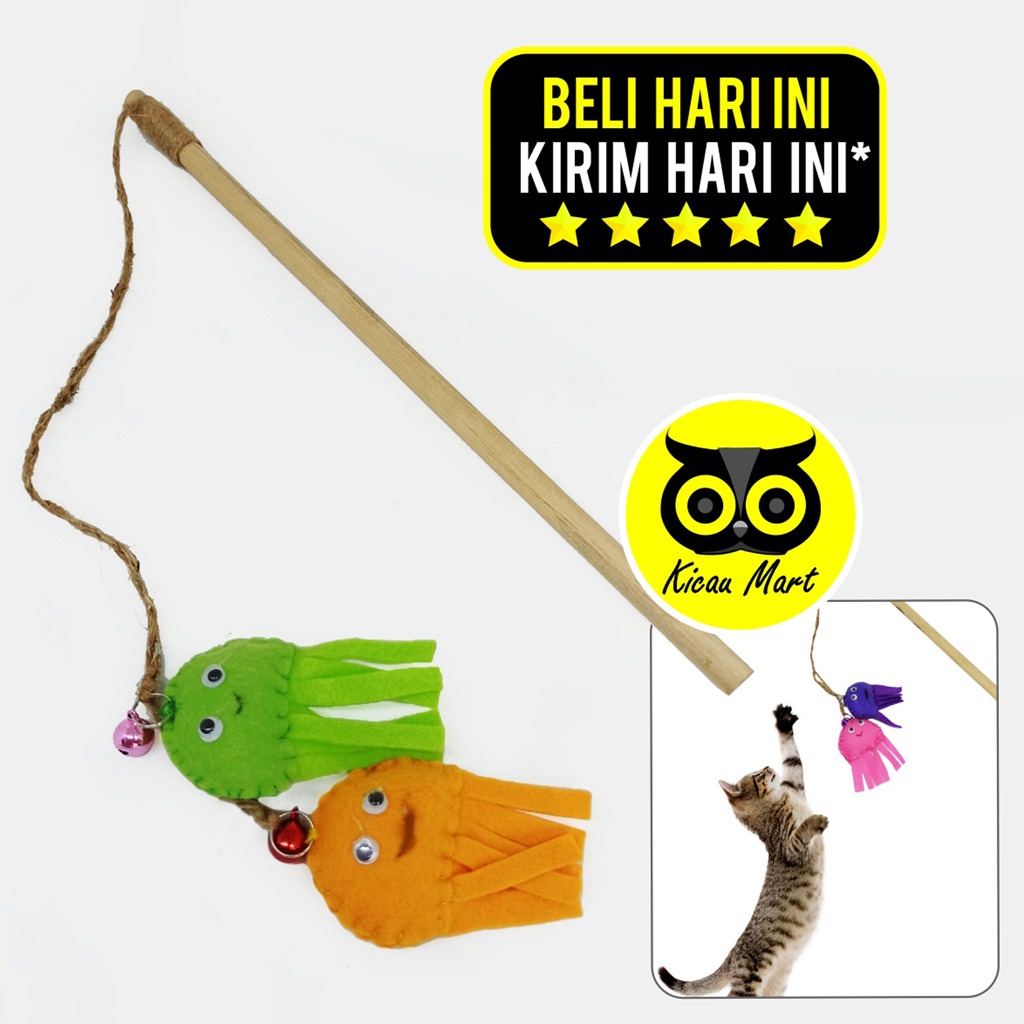 MAINAN KUCING TONGKAT LATIH KUCING STIK GURITA CUMI SQUID TALI RAMI MAINAN KUCING STICK TOYS CAT TONGKAT TEASER MAINAN TONGKAT LATIH  KUCING LONCENG GRTSTK