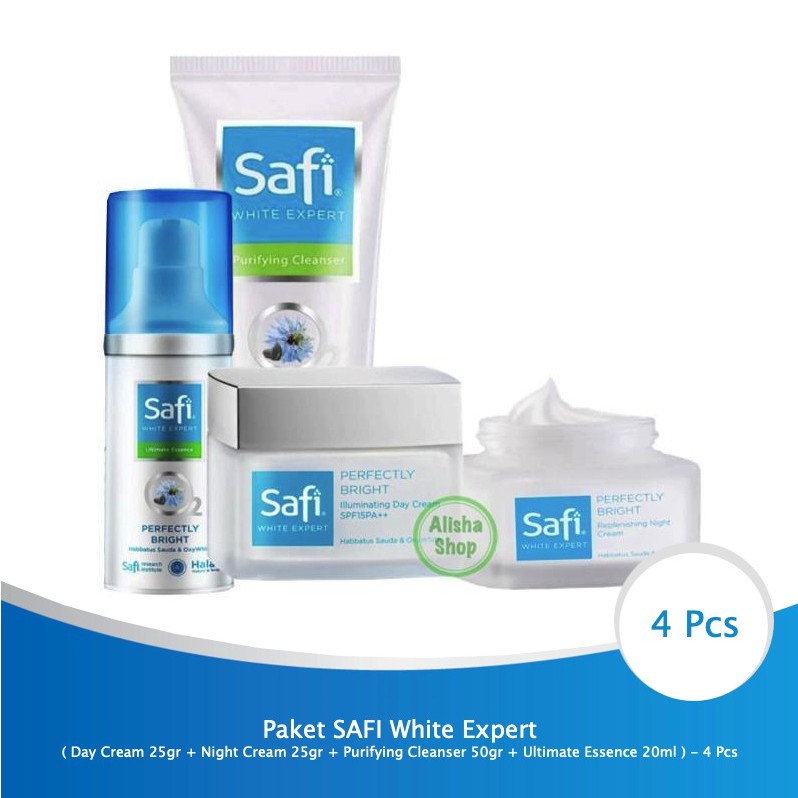 Paket SAFI White Expert ( Day Cream + Night Cream + Purifying Cleanser + Ultimate Esssence ) - 4 Pcs