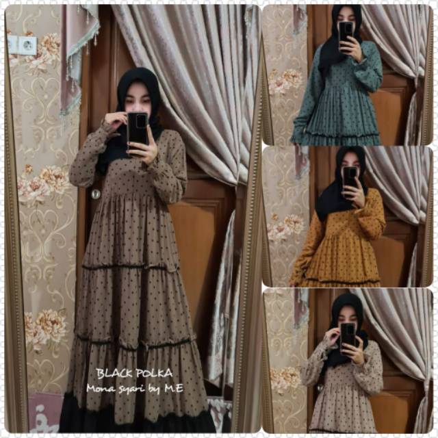 DRESS BLACK POLKA MONA SYARI by ME