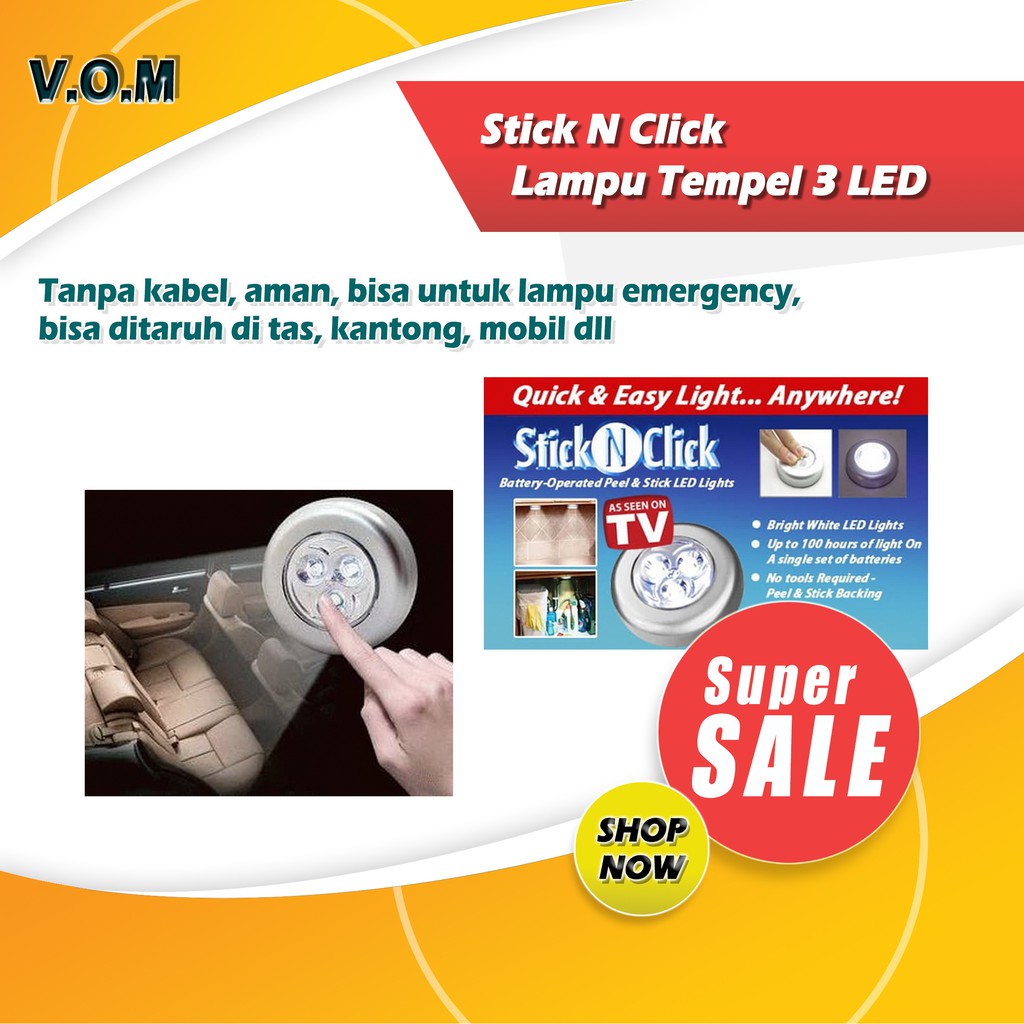 VOM Stick N Click Lampu Tempel 3 LED / Stick Touch Lamp - 0222