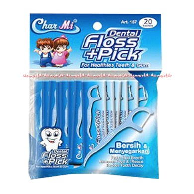 Char Mi Dental Floss Pick 20sachet Tusuk Gigi Benang Charmi Char Mi Art 187 Dentalfloss Carmi Kemasan Satuan Dental Floss + Pick Dental Flos