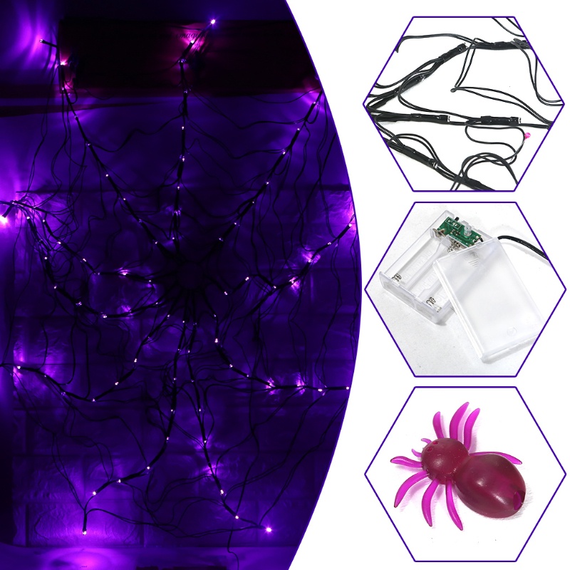Zzz Lampu String LED Bentuk Jaring Laba-Laba Warna Ungu Untuk Dekorasi Halloween