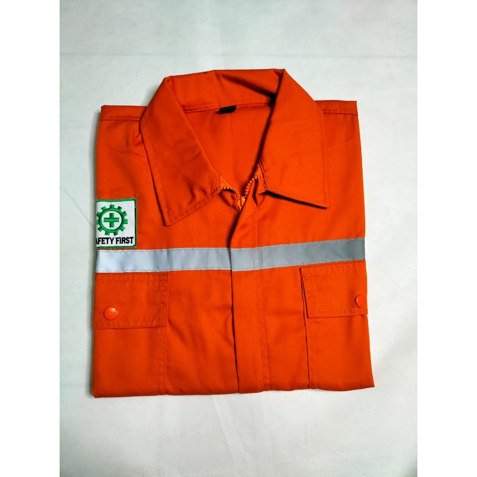 Kemeja Safety | Wearpack Atasan Lengan Panjang | Seragam Proyek Full Oren