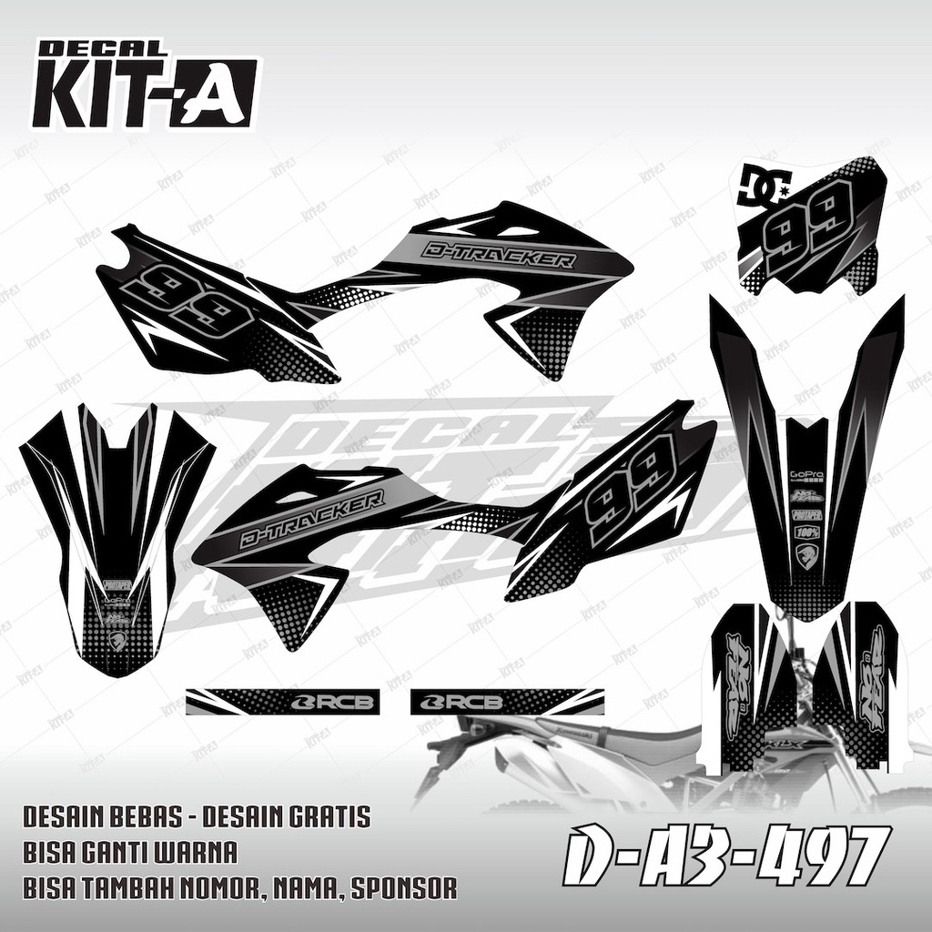 Decal Stiker Motor KLX BF MOTIF ABSTRAK PUTIH HITAM D-A3-497
