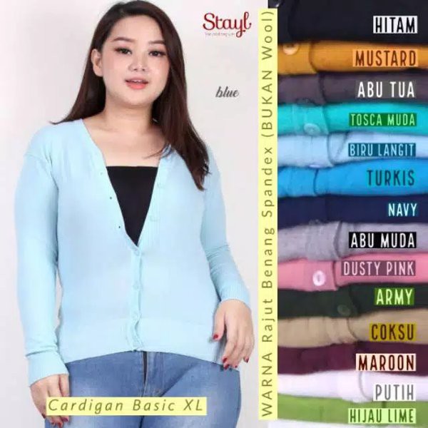 Terlaris    STAYL Cardigan Basic Jumbo XL Kardigan Wanita Big Size Cardi Rajut Spandek