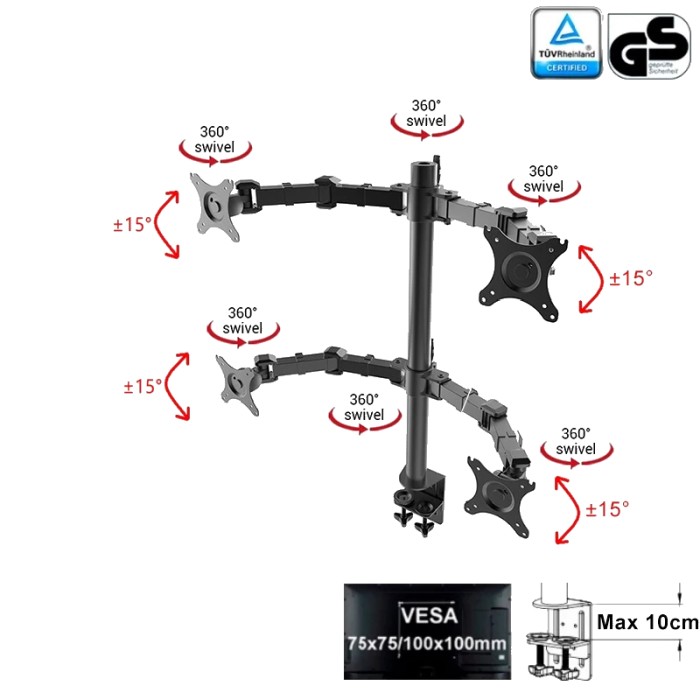 Bracket/Braket stand monitor jepit meja 4 Layar 14&quot;-27&quot;