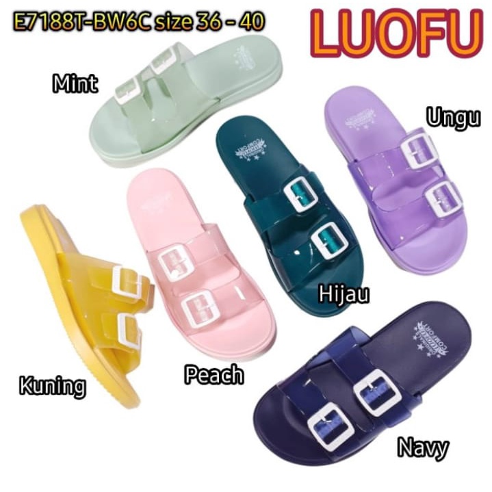 Sandal Wanita Slop Karet Terbaru  - Luofu -  E7188T-BW6C